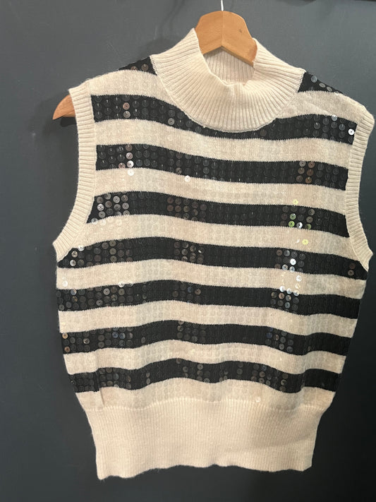 Pull sans manches noir & blanc